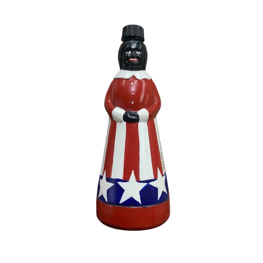Vintage Americana Folk Art Bottle Figurine Red White Blue‎ Stars Stripes
